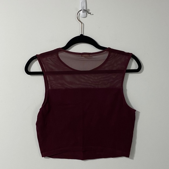 Garage Burgundy Cropped Tank Top with Mesh Detail - Picture 5 of 8